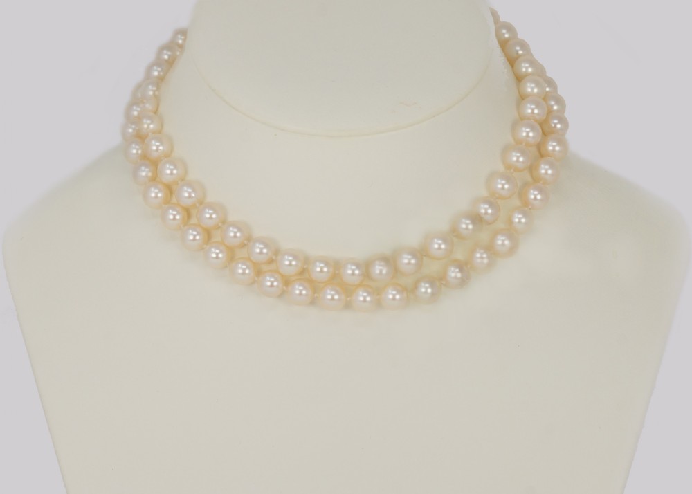 Vintage Pearl Necklace with Amethyst Clasp Two Strand 1960's Pearl Choker View XI