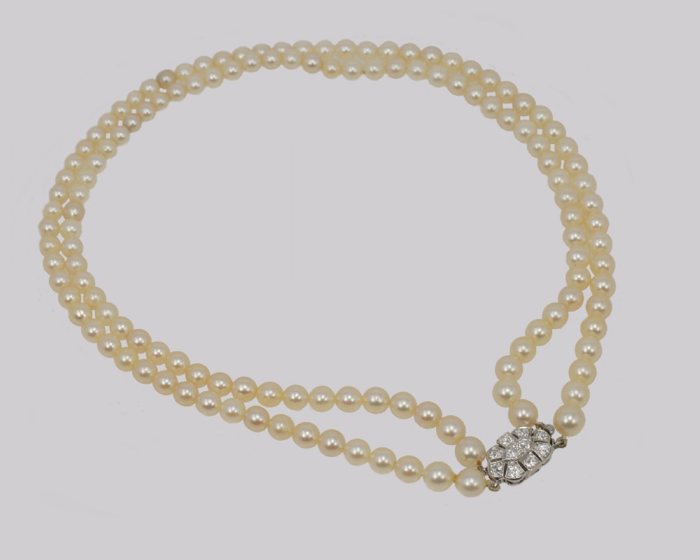 Edwardian Pearl Necklace 1.00ct Diamond Clasp Antique Double Row Pearl Choker View III