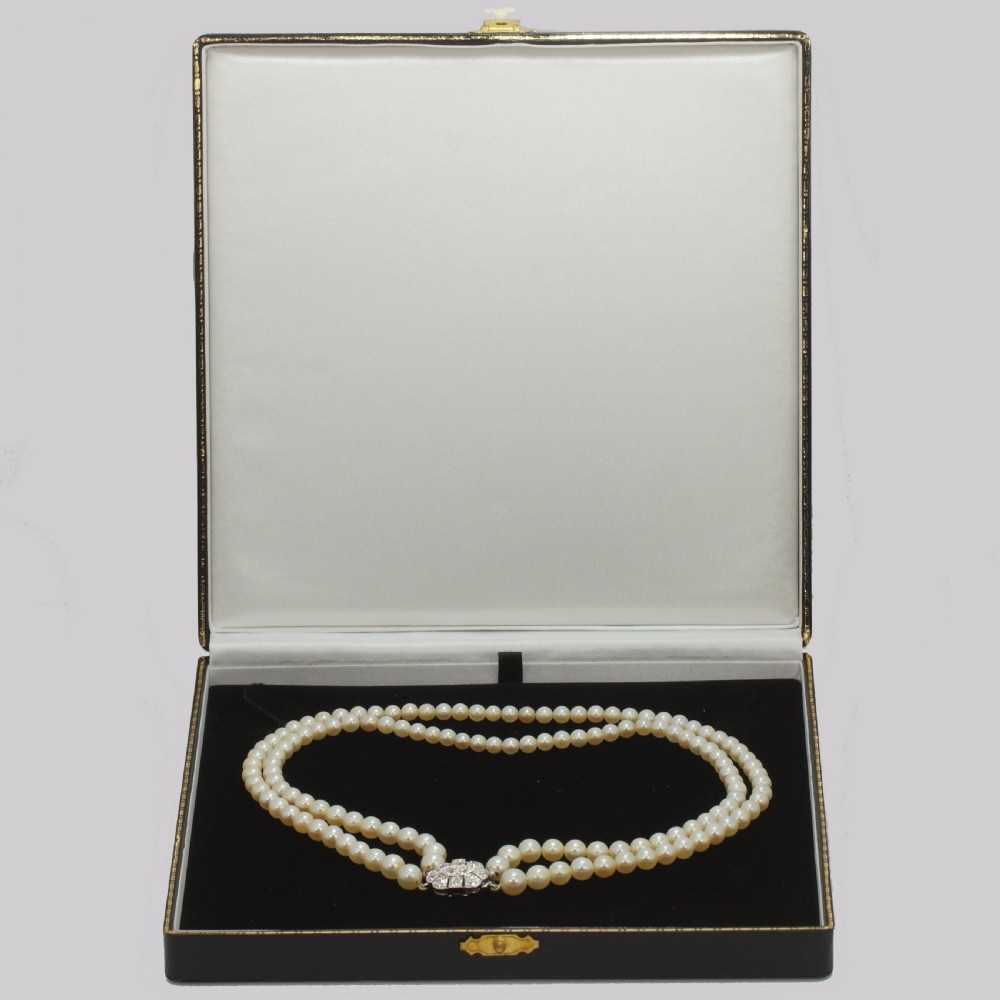 Edwardian Pearl Necklace 1.00ct Diamond Clasp Antique Double Row Pearl Choker View VIII