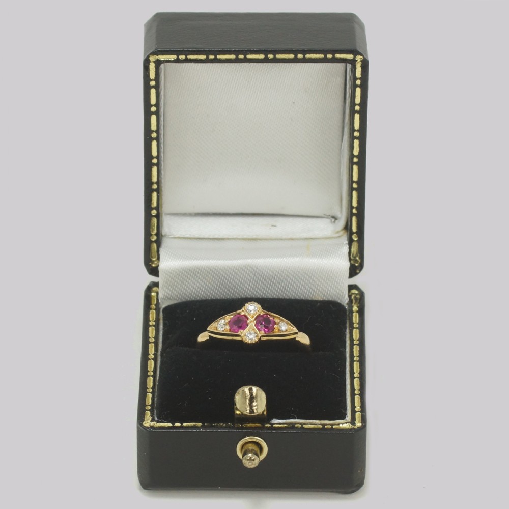 Antique Old Cut Diamond & Ruby Ring 18ct Gold Victorian Engagement Ring circa 1890 View X