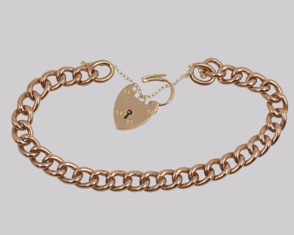 Antique Curb Link Bracelet Heart Padlock Edwardian 9ct Rose Gold Hallmarked 1903 View III