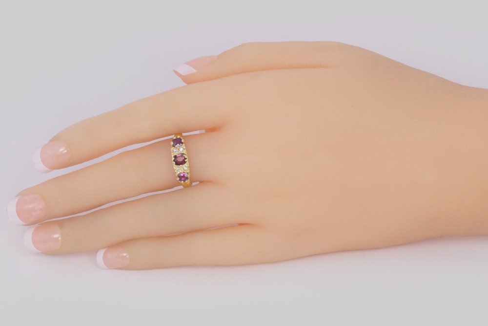 Antique Ruby & Diamond Ring Victorian 18ct Gold Ruby Trilogy Ring View VII