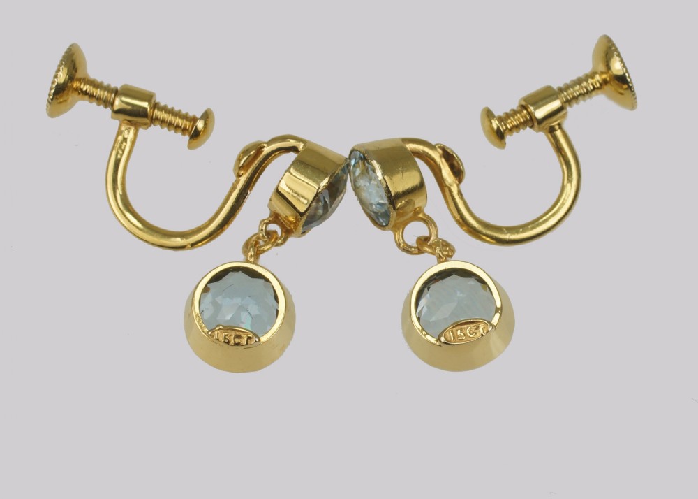 Antique Aquamarine 15ct Gold Drop Earrings Edwardian Aquamarine Dangle Earrings View III