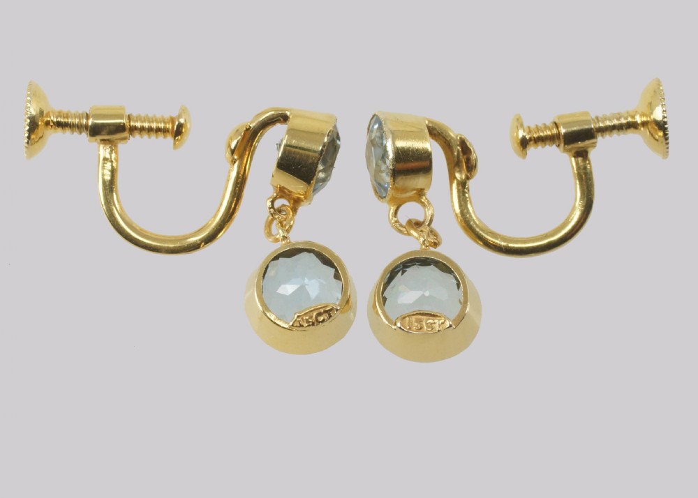 Antique Aquamarine 15ct Gold Drop Earrings Edwardian Aquamarine Dangle Earrings View IV