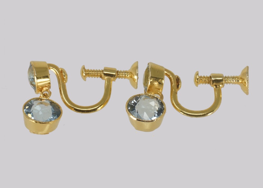 Antique Aquamarine 15ct Gold Drop Earrings Edwardian Aquamarine Dangle Earrings View V