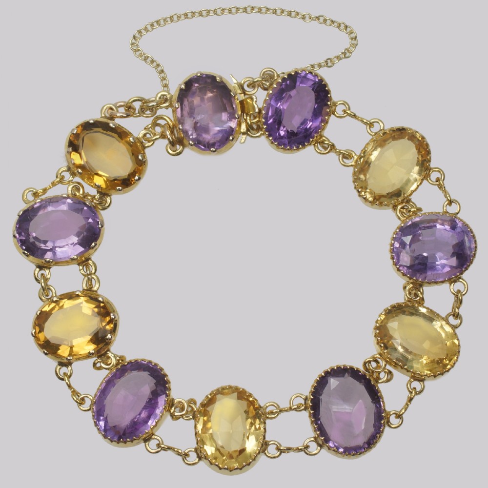 Victorian Amethyst & Citrine Bracelet 9ct Gold Antique Panel Bracelet Circa 1900