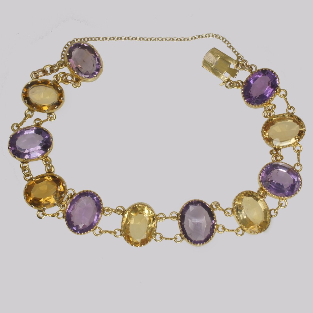 Victorian Amethyst & Citrine Bracelet 9ct Gold Antique Panel Bracelet Circa 1900 View II
