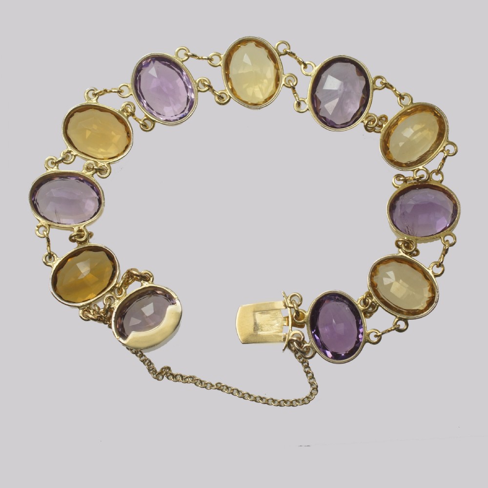 Victorian Amethyst & Citrine Bracelet 9ct Gold Antique Panel Bracelet Circa 1900 View III