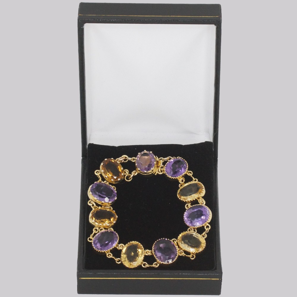 Victorian Amethyst & Citrine Bracelet 9ct Gold Antique Panel Bracelet Circa 1900 View IV