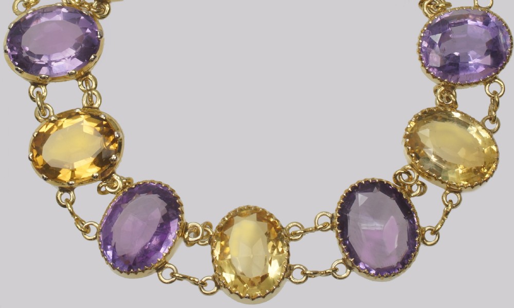Victorian Amethyst & Citrine Bracelet 9ct Gold Antique Panel Bracelet Circa 1900 View V