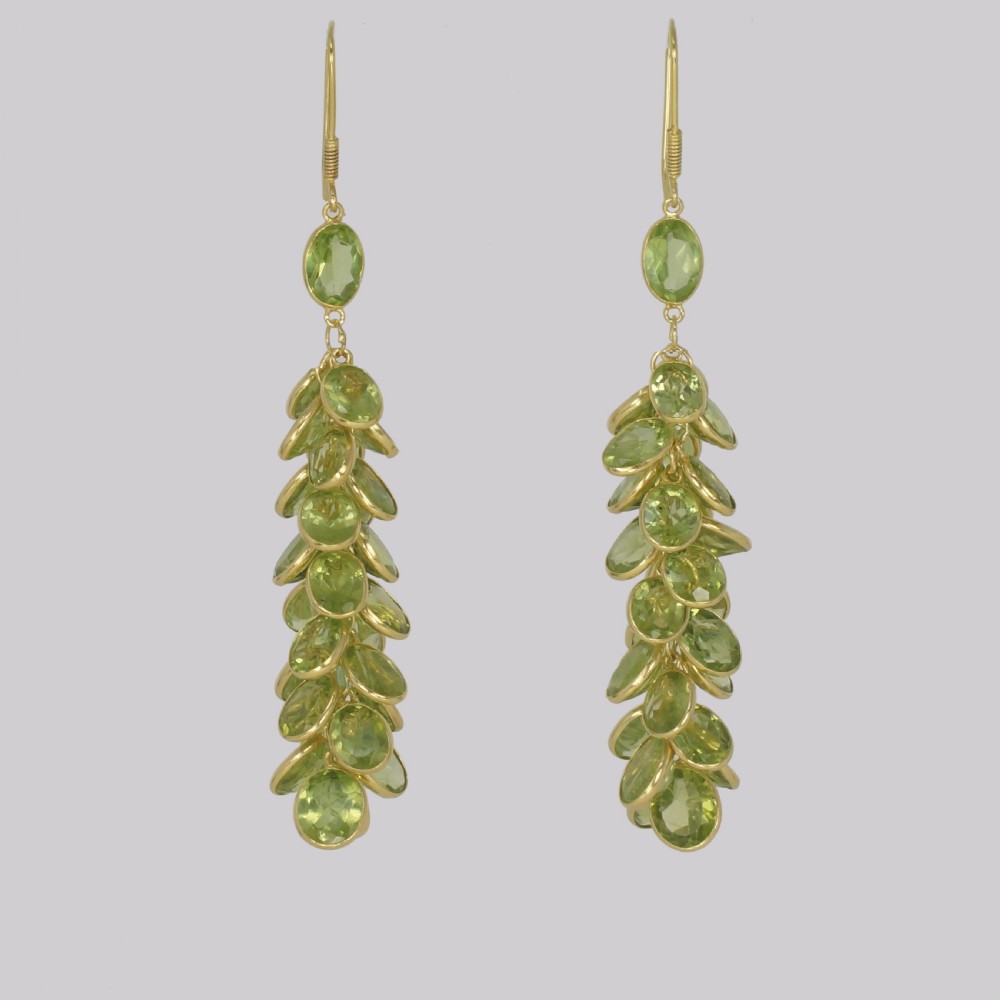 Vintage Peridot Dangle Earrings 18ct Gold 1960's Chandelier 2 3/4