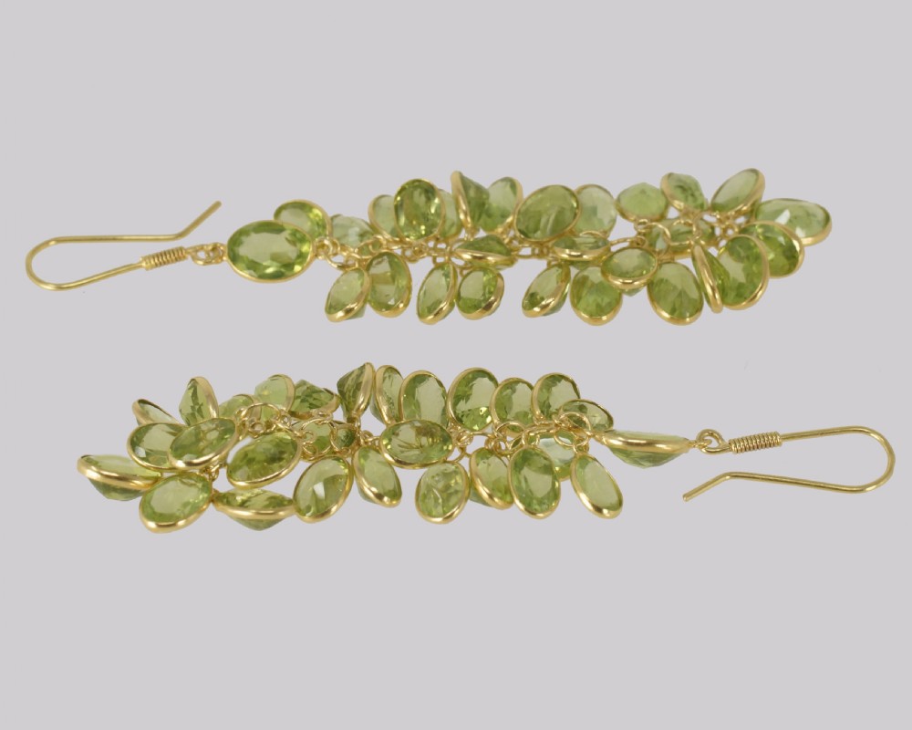 Vintage Peridot Dangle Earrings 18ct Gold 1960's Chandelier 2 3/4