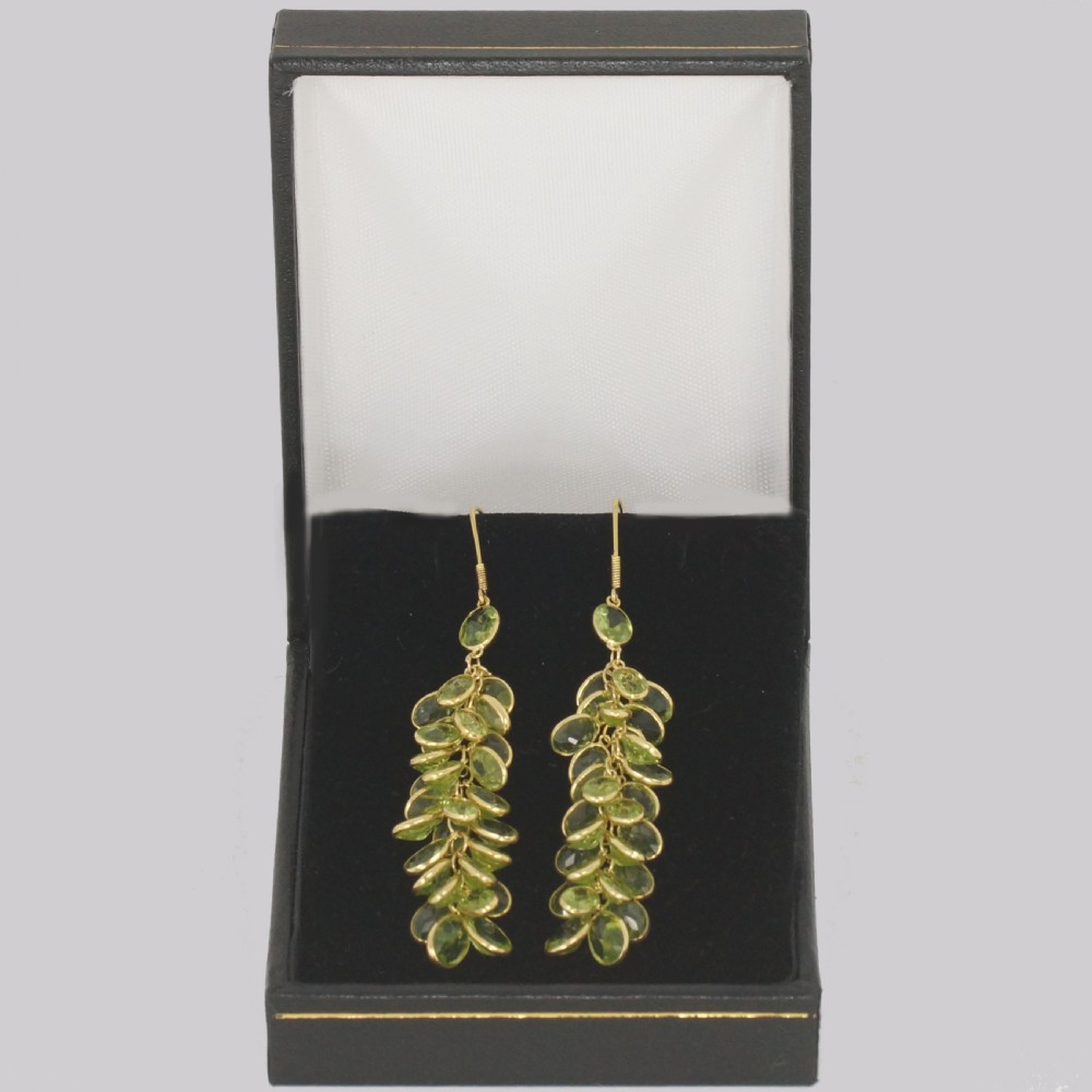 Vintage Peridot Dangle Earrings 18ct Gold 1960's Chandelier 2 3/4