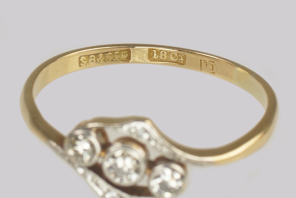Antique Diamond Trilogy Ring 18ct Gold Vintage Old Cut Diamond Three Stone Edwardian Engagement Ring View IX