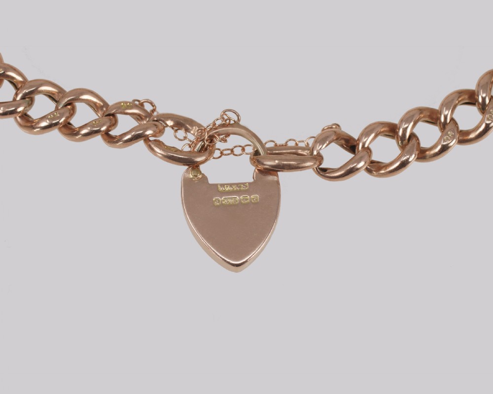 Victorian Curb Link Bracelet Heart Padlock Antique 9ct Rose Gold Hallmarked 1900 View III