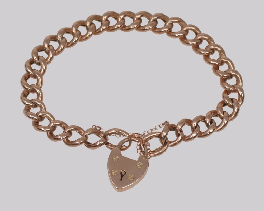 Victorian Curb Link Bracelet Heart Padlock Antique 9ct Rose Gold Hallmarked 1900 View IV