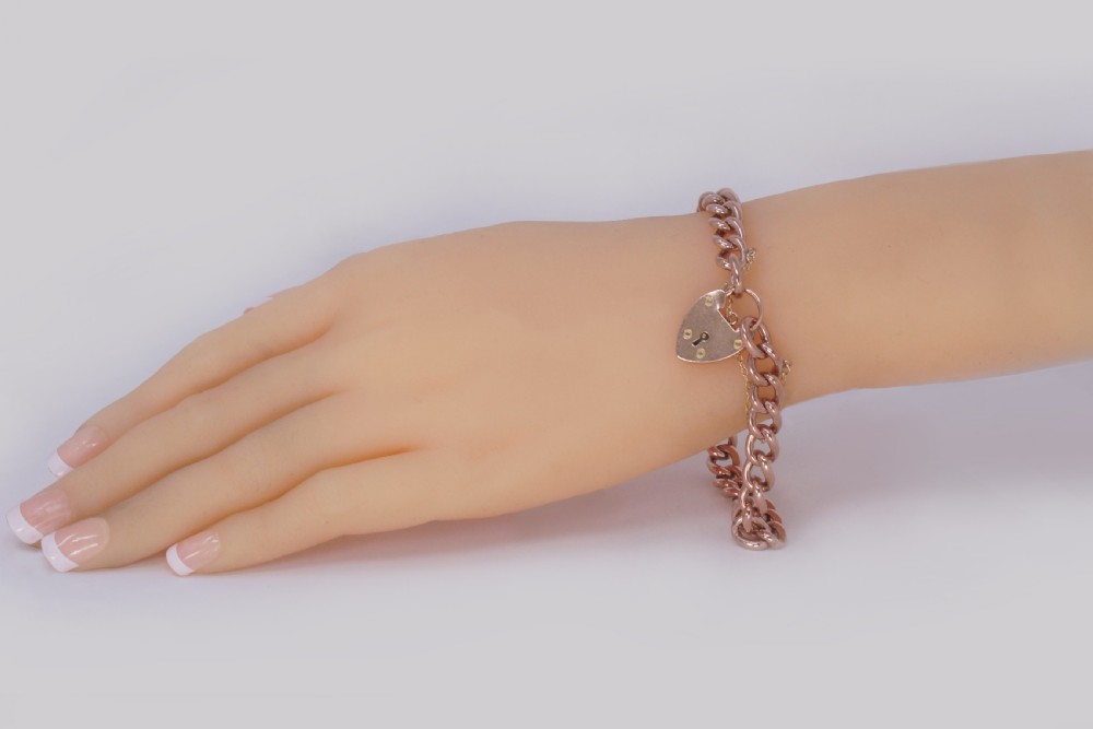Victorian Curb Link Bracelet Heart Padlock Antique 9ct Rose Gold Hallmarked 1900 View VI