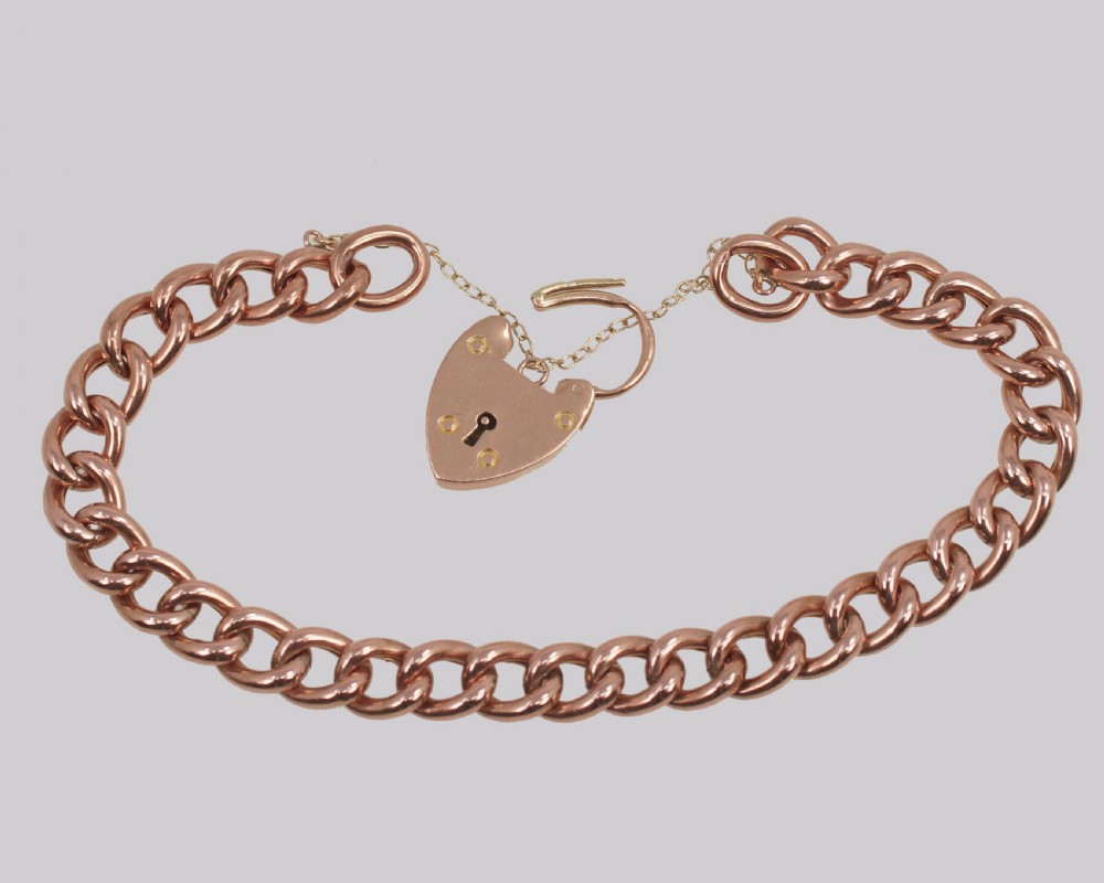 Victorian Curb Link Bracelet Heart Padlock Antique 9ct Rose Gold Hallmarked 1900 View VII