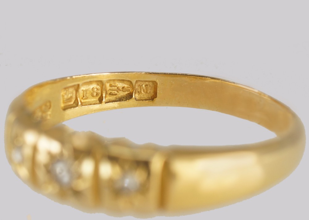 Victorian Diamond Trilogy Ring Antique 18ct Gold Three Stone Ring Chester 1895 View VI
