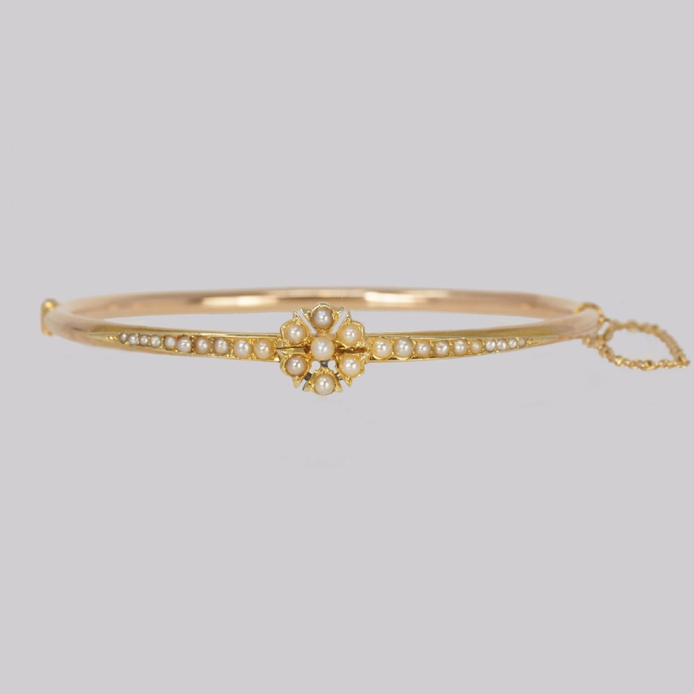 Belle Epoque 15ct Gold Pearl Bangle Edwardian Antique Pearl Bracelet Circa 1905 View II