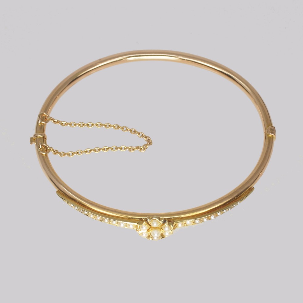 Belle Epoque 15ct Gold Pearl Bangle Edwardian Antique Pearl Bracelet Circa 1905 View III