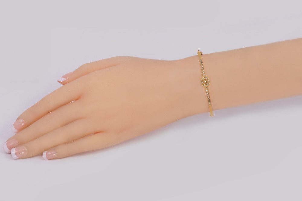 Belle Epoque 15ct Gold Pearl Bangle Edwardian Antique Pearl Bracelet Circa 1905 View V