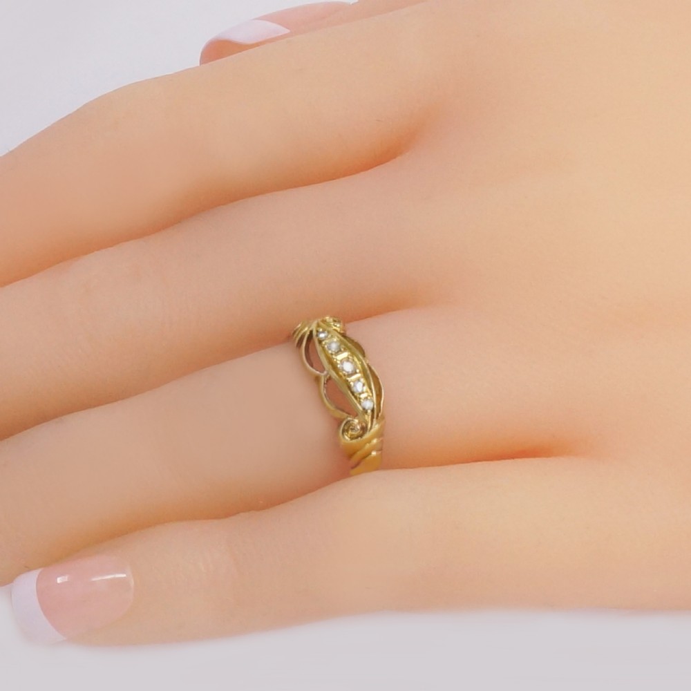 Antique 18ct Gold Diamond Ring Five Stone Half Hoop Victorian Engagement Ring View II