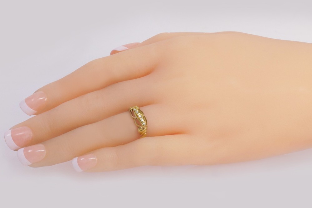Antique 18ct Gold Diamond Ring Five Stone Half Hoop Victorian Engagement Ring View V