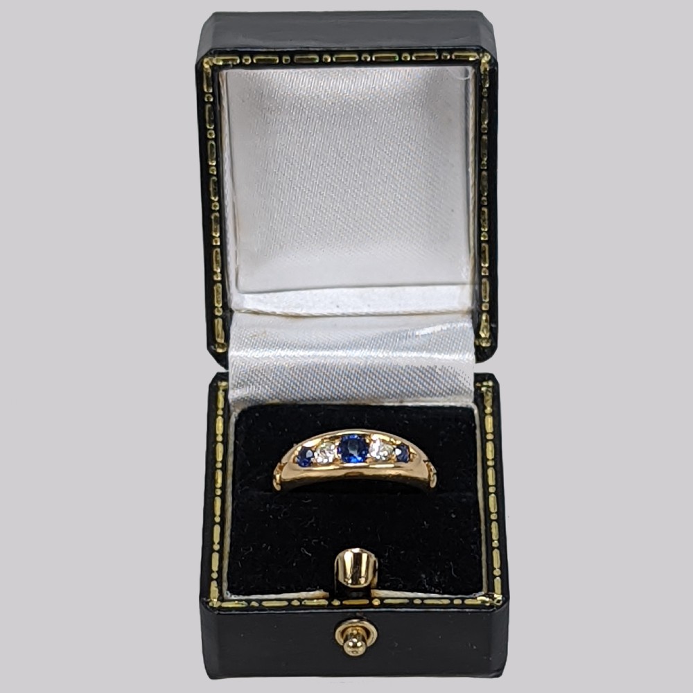 Victorian Sapphire & Old Cut Diamond Bateau Ring Antique 18ct Gold Hallmarked Chester 1899 View VII