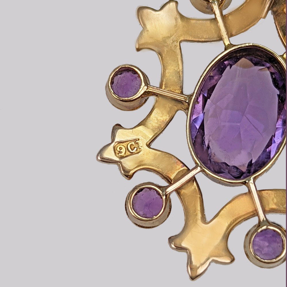 Edwardian Amethyst & Pearl Pendant Vintage 9ct Gold Antique Pendant circa 1905 View VI