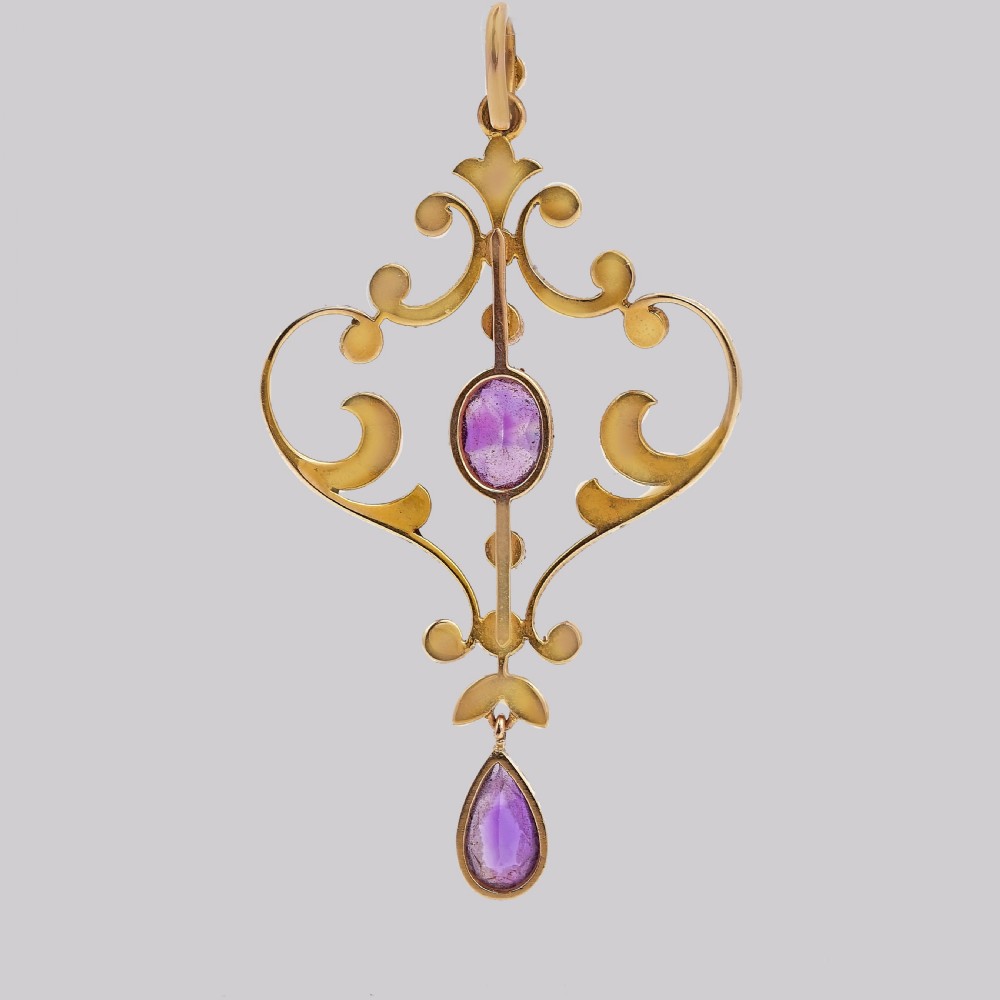 Antique Amethyst & Seed Pearl Pendant Edwardian 9ct Gold Vintage Pendant ca 1910 View V