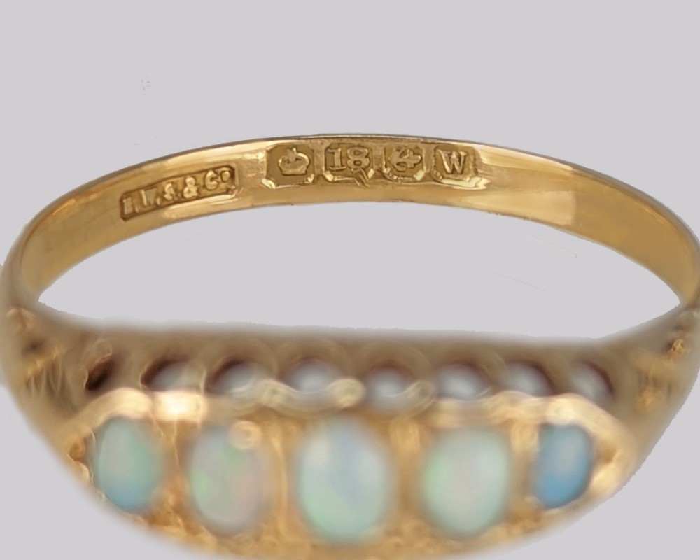 Antique 18ct Gold Opal Ring Five Stone Vintage Ring Hallmarked Birmingham 1921 View V