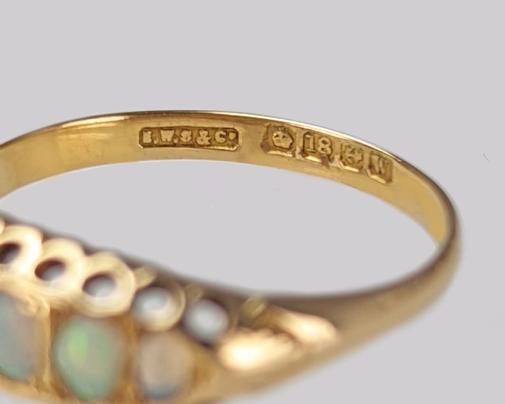 Antique 18ct Gold Opal Ring Five Stone Vintage Ring Hallmarked Birmingham 1921 View VI