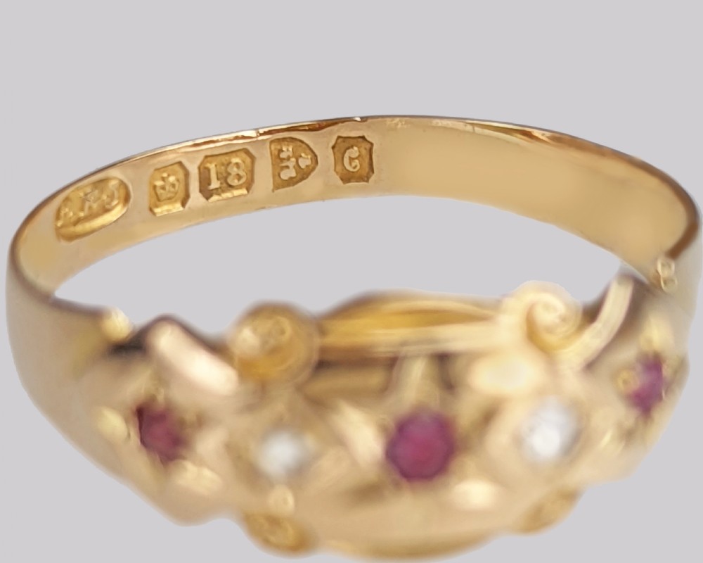 18ct Gold Antique Ruby & Diamond Ring Vintage Gypsy Ring Hallmarked Chester 1903 View IV