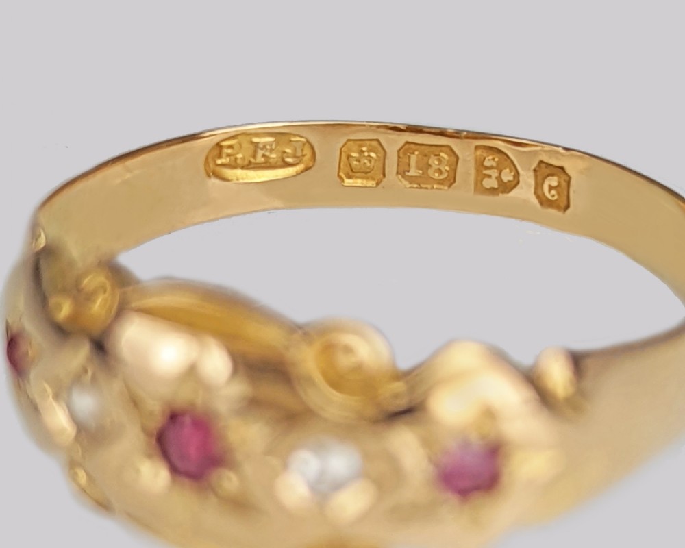 18ct Gold Antique Ruby & Diamond Ring Vintage Gypsy Ring Hallmarked Chester 1903 View V