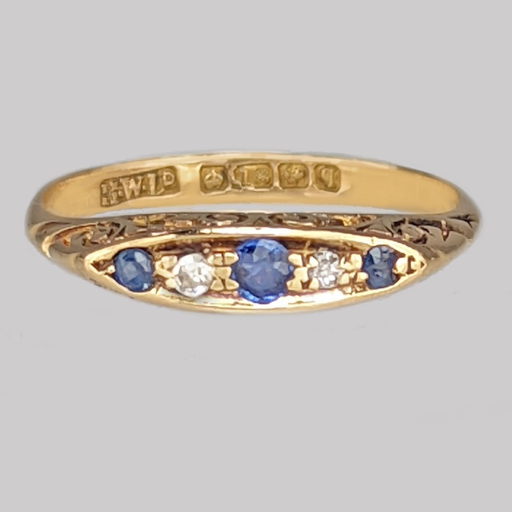 Antique Sapphire & Diamond Ring Henry Wilkinson 18ct Gold Ring Birmingham 1915