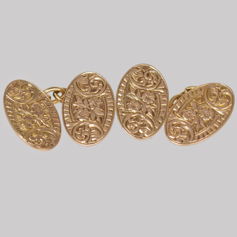 Victorian 9ct Rose Gold Foliate Cufflinks Antique  J Aitkin & Son Birmingham 1899