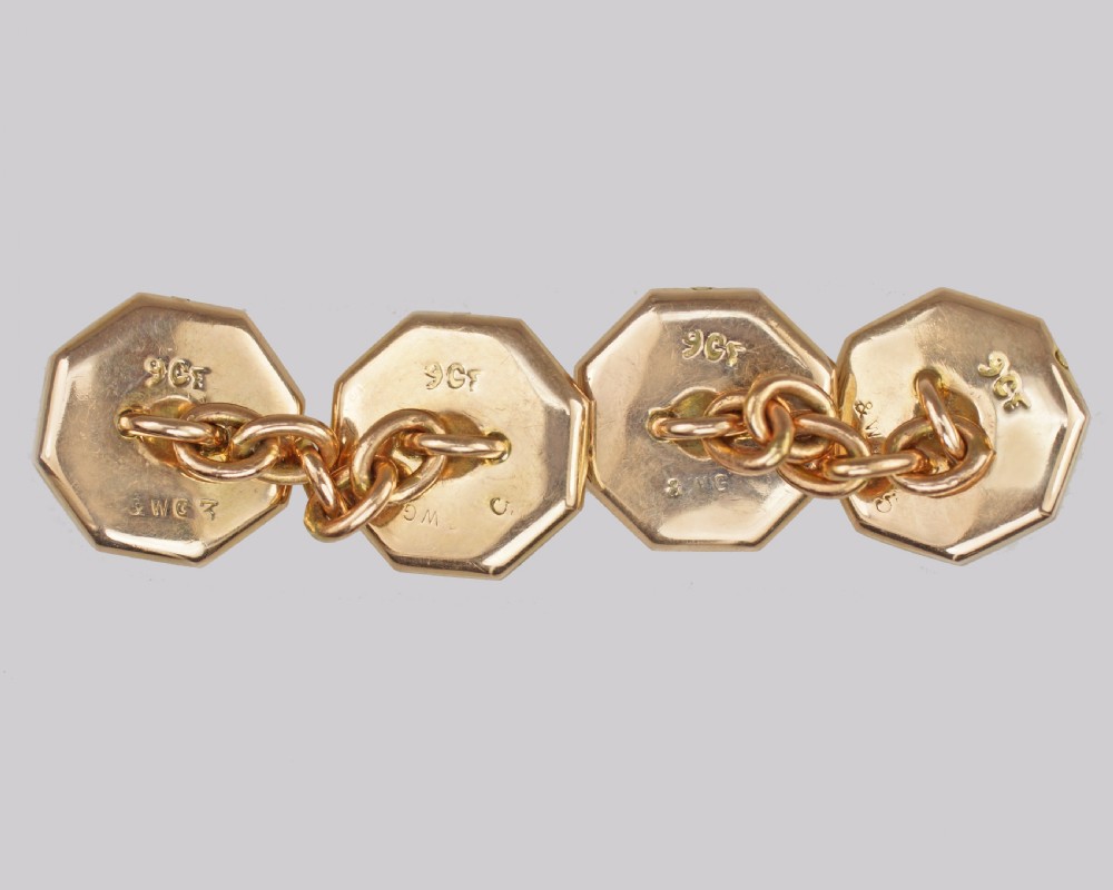 Art Deco Pearl & Onyx Cufflinks Antique 1920s 9ct Gold Wilson & Gill Cuff Links View III