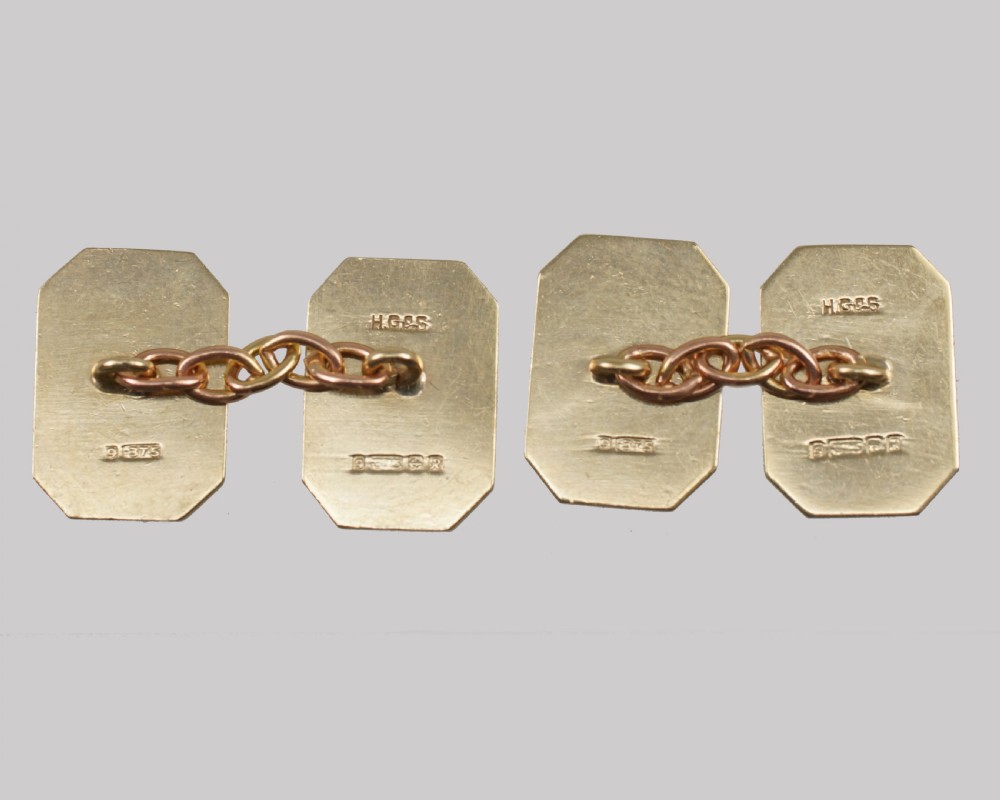 Vintage Henry Griffiths & Sons Cufflinks 9ct Gold Birmingham 1966 Art Deco Style 16mm View II