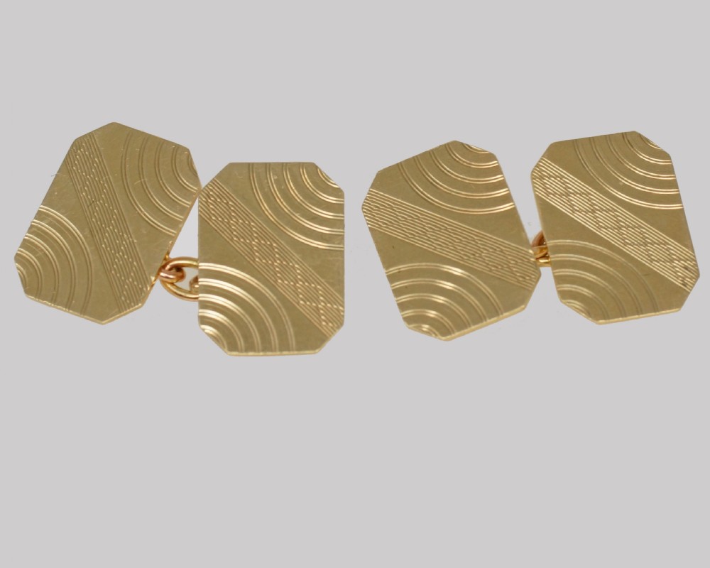 Vintage Henry Griffiths & Sons Cufflinks 9ct Gold Birmingham 1966 Art Deco Style 16mm View IV