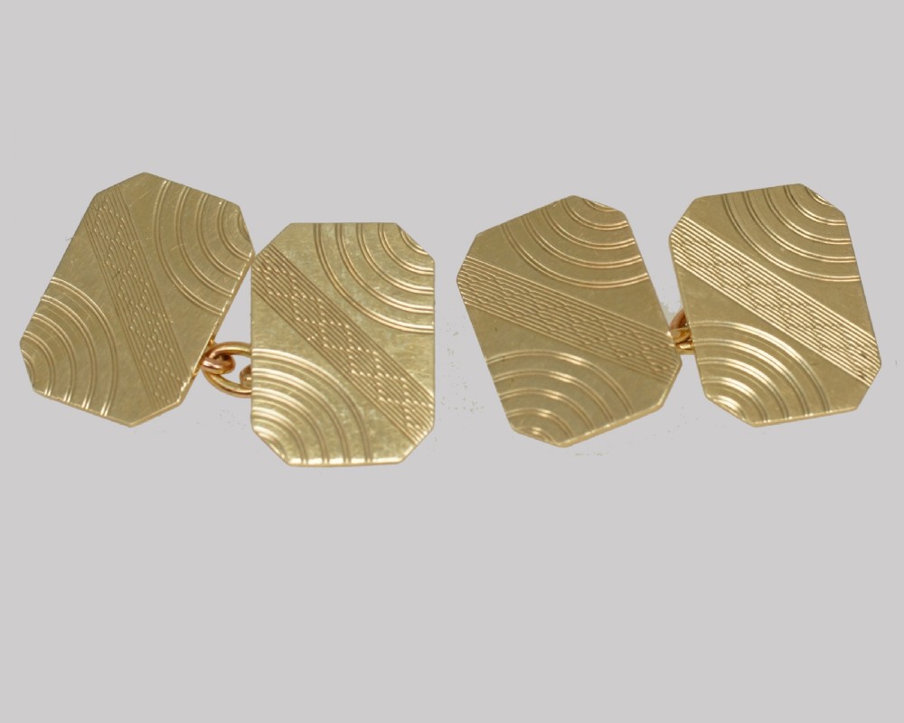 Vintage Henry Griffiths & Sons Cufflinks 9ct Gold Birmingham 1966 Art Deco Style 16mm View V