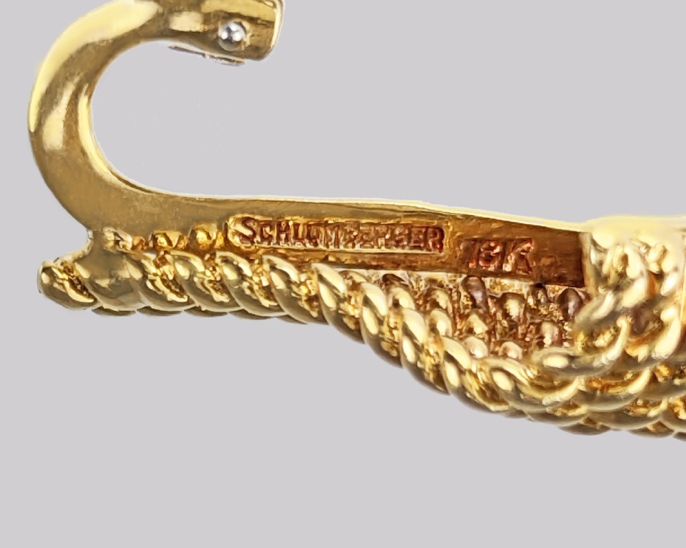 VINTAGE TIFFANY & Co EARRINGS 1960s JEAN SCHLUMBERGER 18ct Gold Rope Fan Shape View VIII