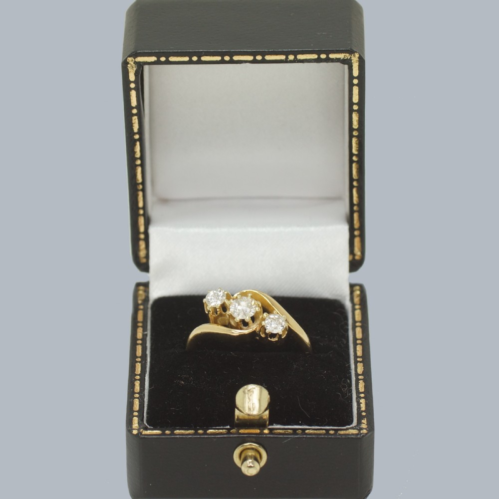 Antique Old Cut Diamond Trilogy Twist Ring 18ct Gold Engagement Ring Hallmarked Chester 1914 View XII