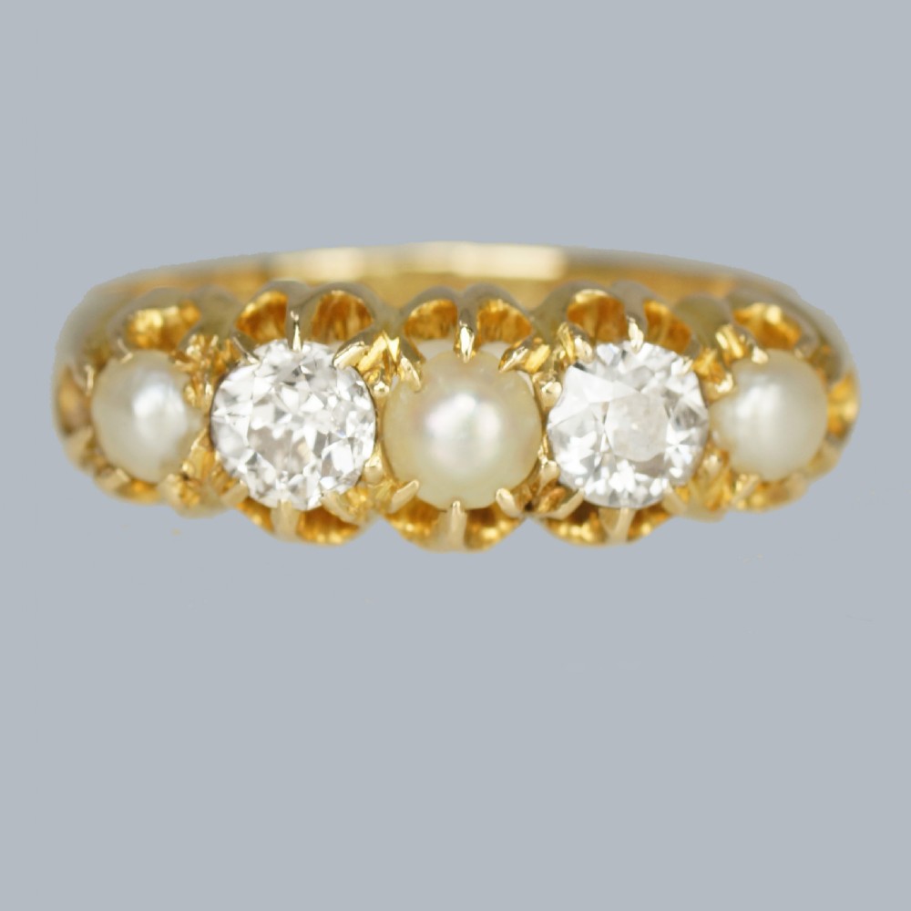 Victorian Pearl & Old Cut Diamond Ring 18ct Gold Antique Ring Hallmarked 1896