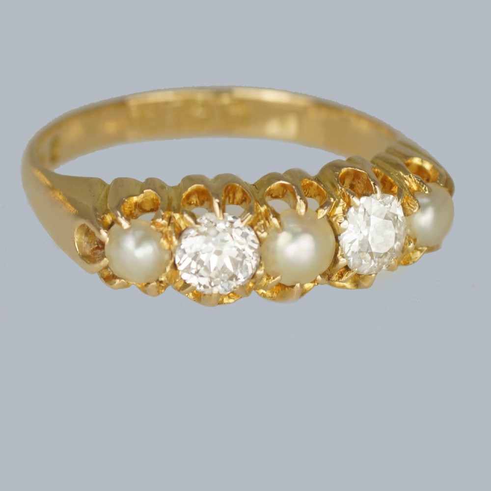 Victorian Pearl & Old Cut Diamond Ring 18ct Gold Antique Ring Hallmarked 1896 View III