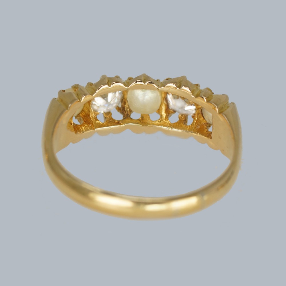 Victorian Pearl & Old Cut Diamond Ring 18ct Gold Antique Ring Hallmarked 1896 View V