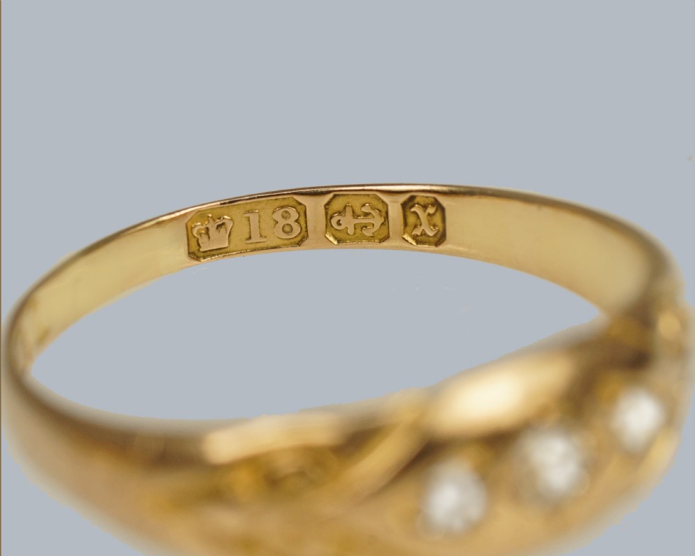 VICTORIAN TRILOGY RING 18ct Gold Antique 3 Stone Ring Hallmarked Birmingham 1897 View IV