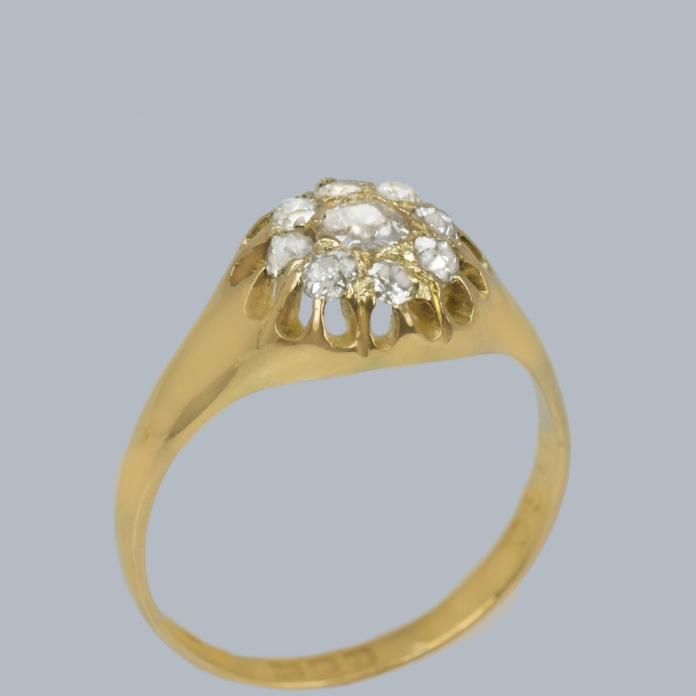 18ct GOLD OLD MINE CUT DIAMOND CLUSTER RING Hallmarked London 1911 Antique Ring View II