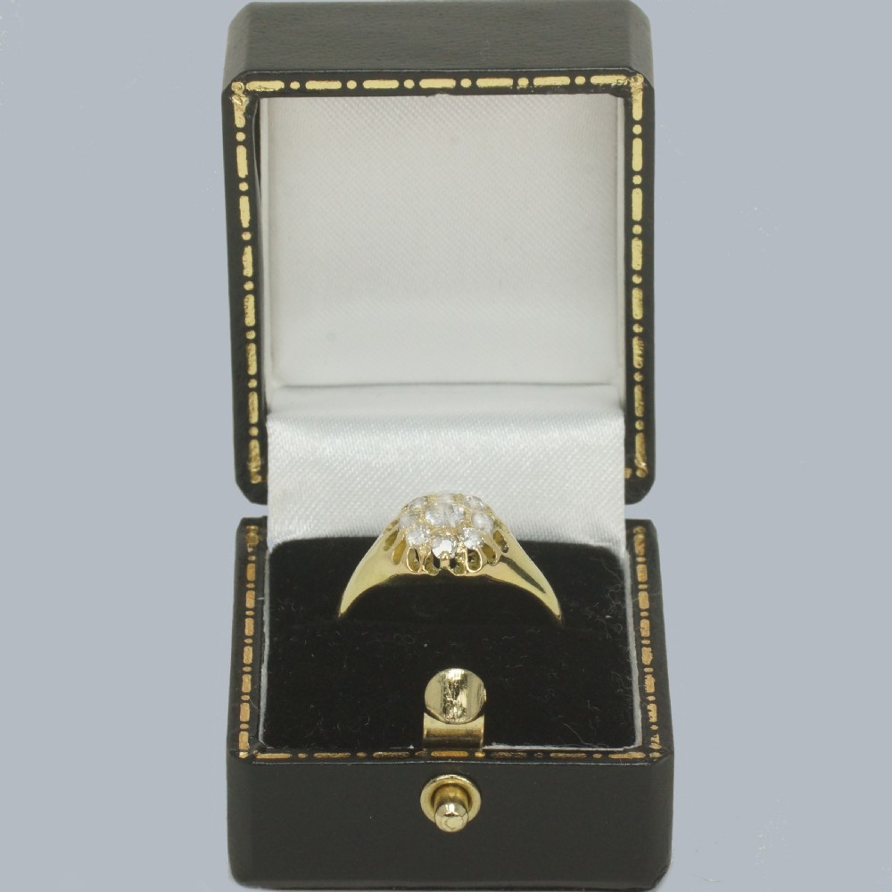 18ct GOLD OLD MINE CUT DIAMOND CLUSTER RING Hallmarked London 1911 Antique Ring View VI