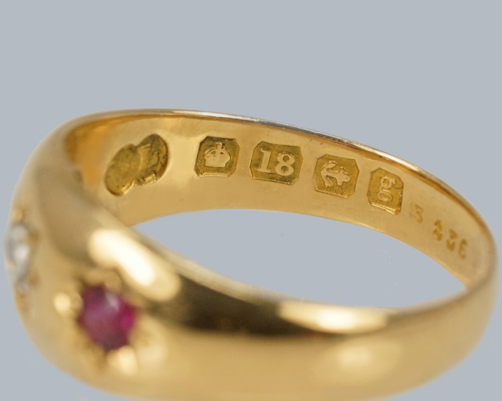 ANTIQUE DIAMOND RUBY TRILOGY RING 18ct Gold Edwardian Gypsy Ring Birmingham 1906 View III